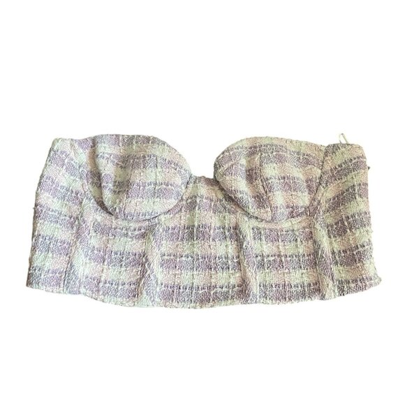 Zara Women S Plaid Textured Boucle Tweed Strapless Bustier Corset Crop Top NWT - Picture 4 of 12